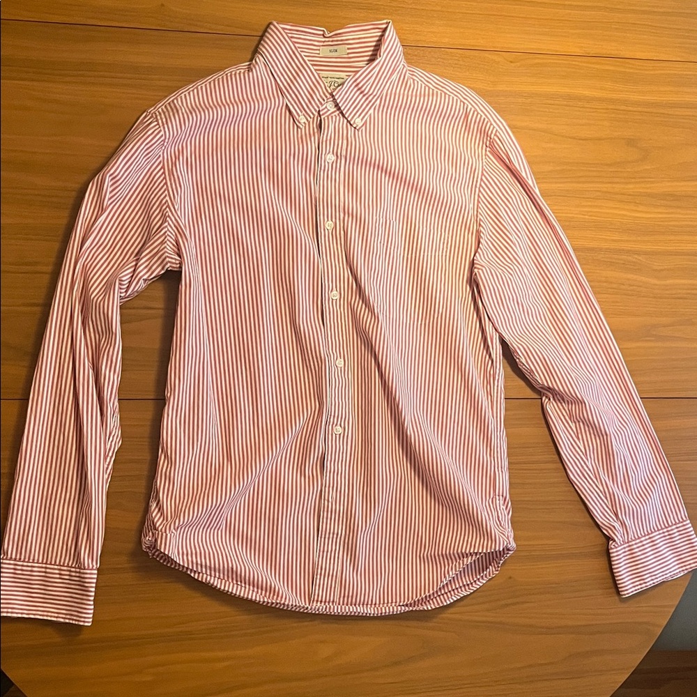 J. Crew Pink and White Striped Button Down Shirt